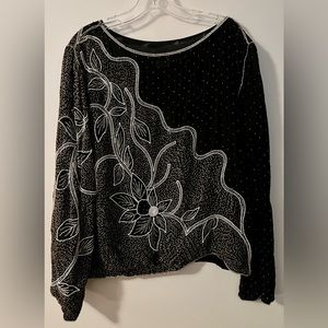 Black and white silk beaded blouse